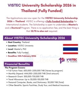 VISTEC University Scholarship 2026 in Thailand (Fully Funded Master’s & PhD)
