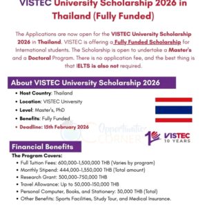 VISTEC University Scholarship 2026 in Thailand (Fully Funded Master’s & PhD)