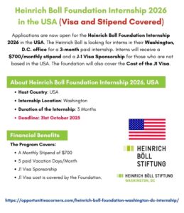 Heinrich Böll Foundation Internship 2026 USA – Fully Funded, Visa & Stipend Covered